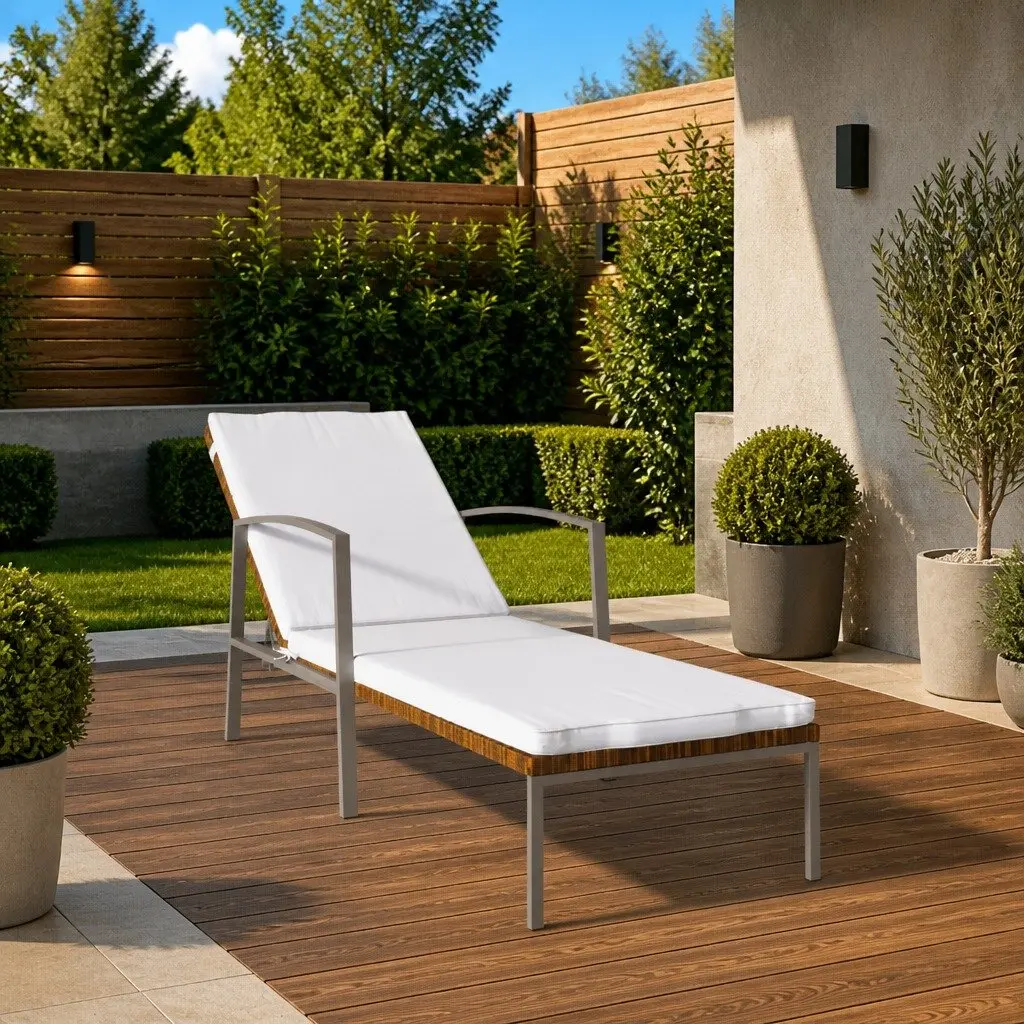 Sun Lounger Adjustable Backrest Outdoor Patio Chair Brown