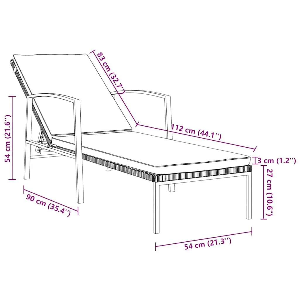 Sun Lounger Adjustable Backrest Outdoor Patio Chair Brown