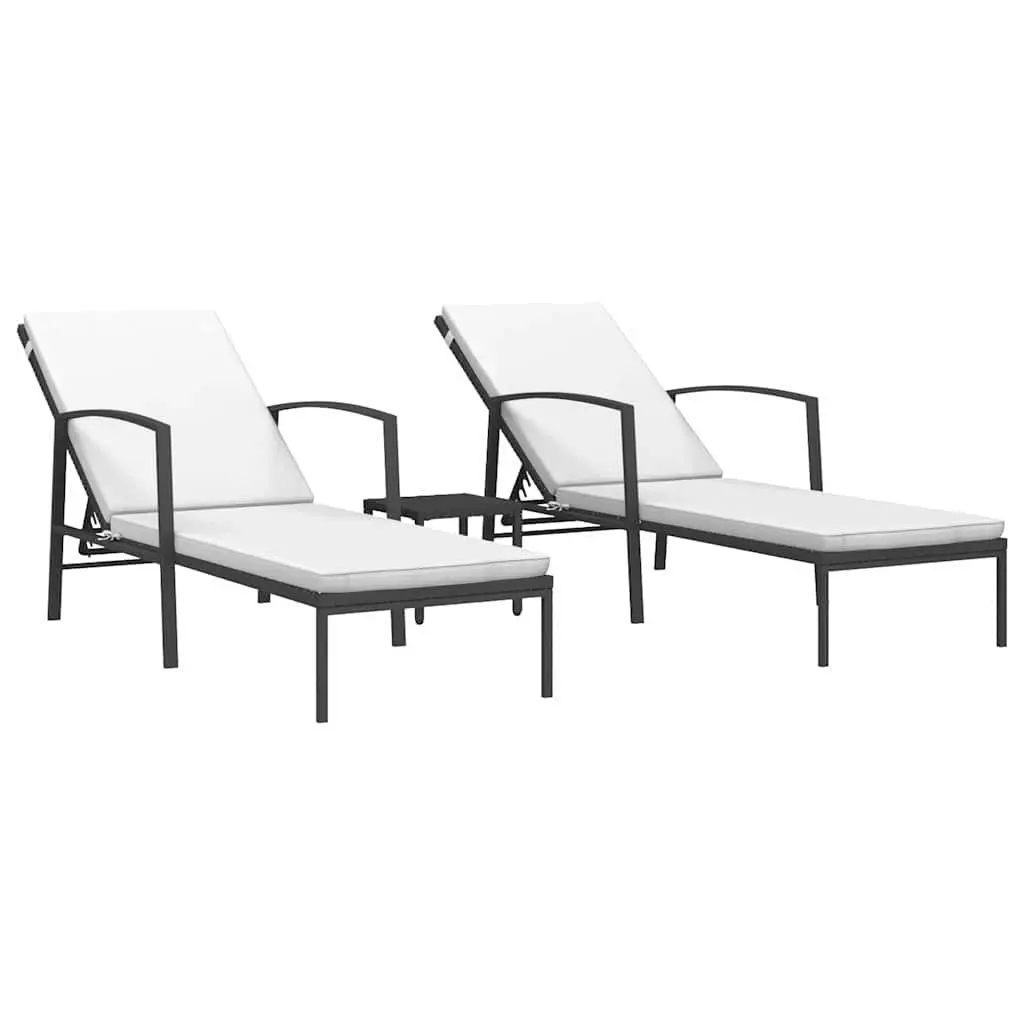 Sun Loungers Adjustable Outdoor Garden Patio Lounge Chair Black 2 Piece Set with Side Table