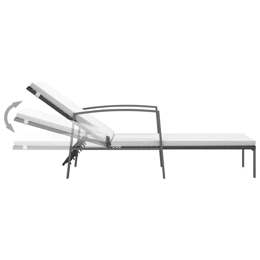 Sun Loungers Adjustable Outdoor Garden Patio Lounge Chair Black 2 Piece Set with Side Table