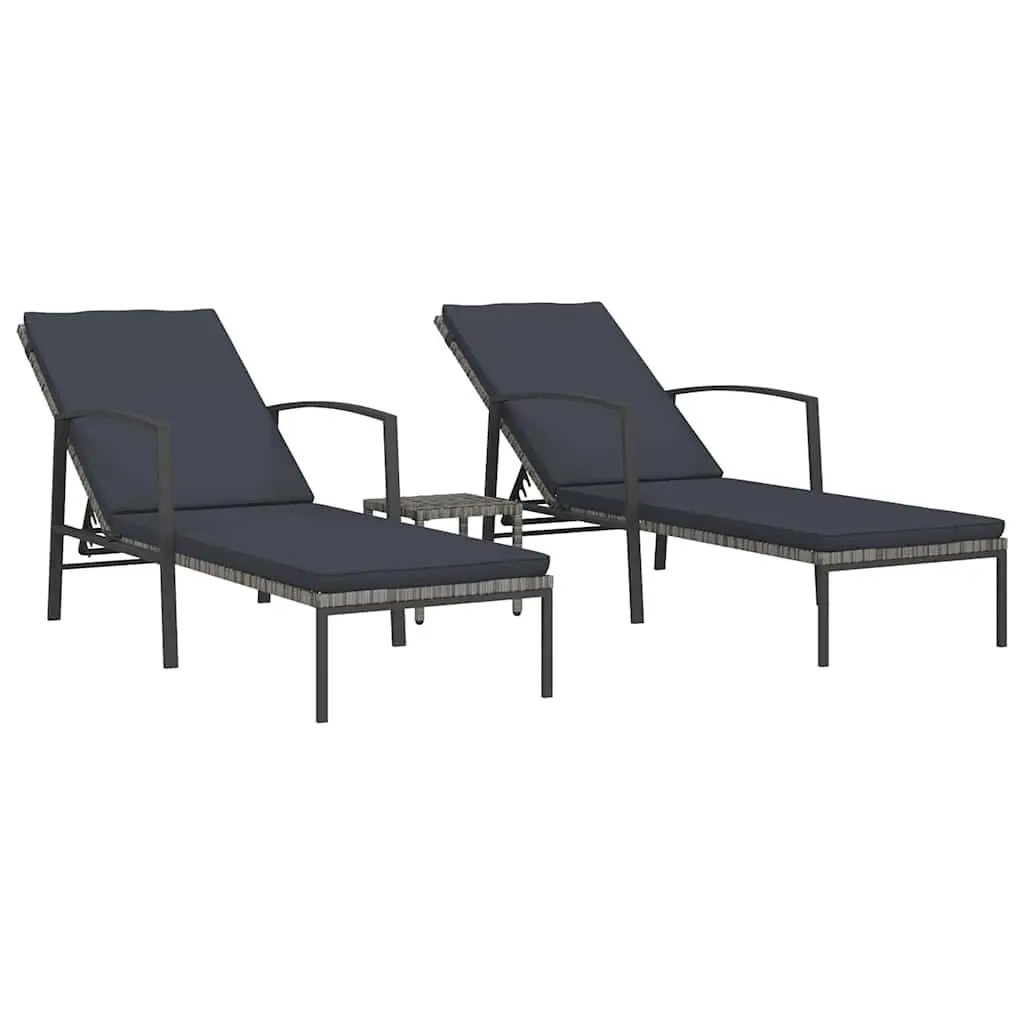 Sun Lounger Adjustable Backrest 2 Piece Set Grey Outdoor Patio Garden Lounge Chair