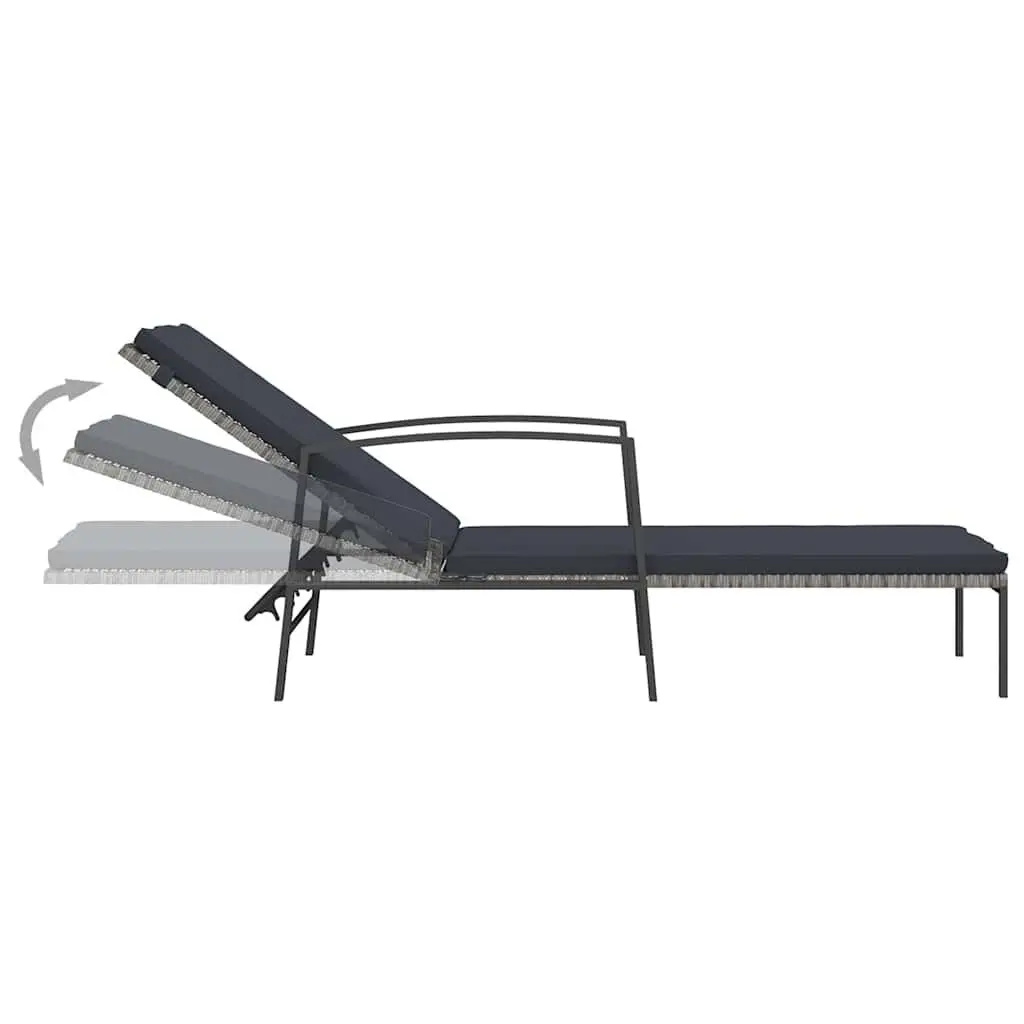 Sun Lounger Adjustable Backrest 2 Piece Set Grey Outdoor Patio Garden Lounge Chair