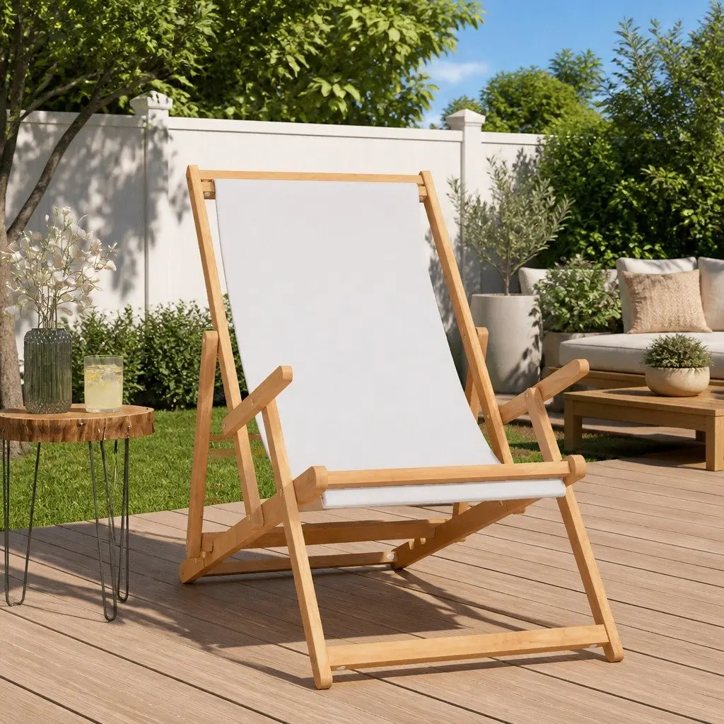 Folding Beach Chair in Solid Teak Wood