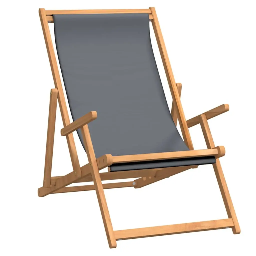 Folding Beach Chair Outdoor Relaxation Adjustable Backrest Teak Wood Grey