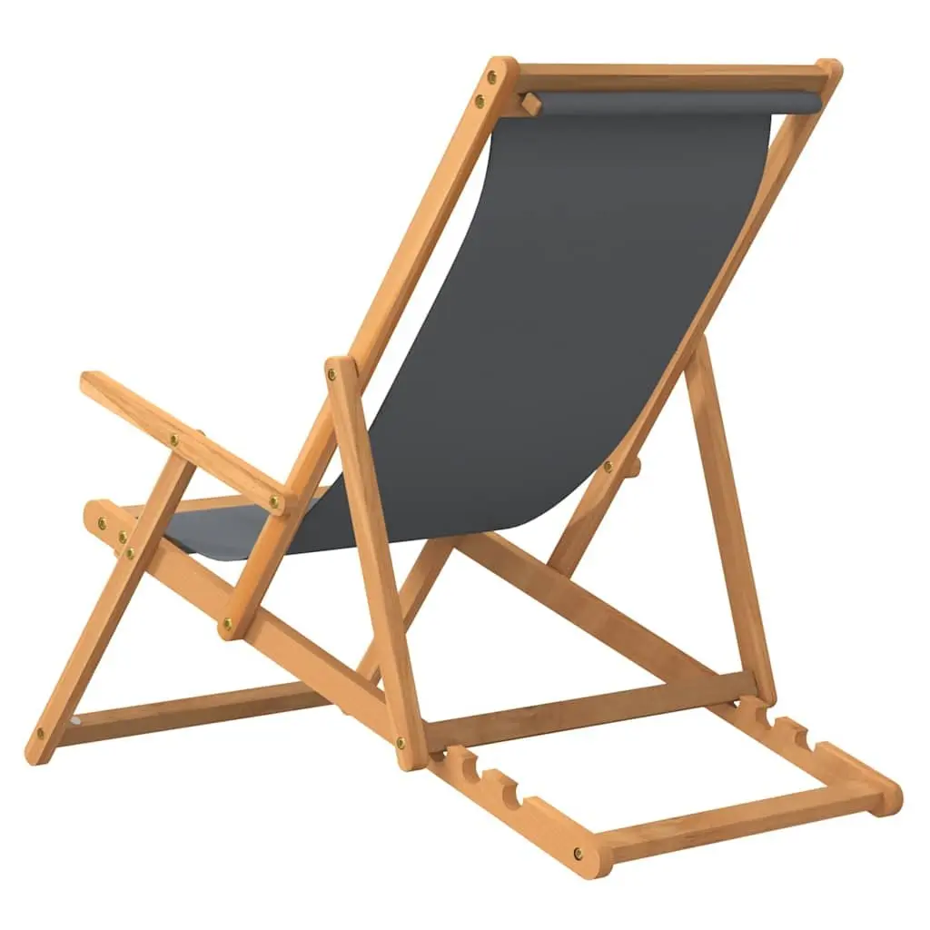 Folding Beach Chair Outdoor Relaxation Adjustable Backrest Teak Wood Grey