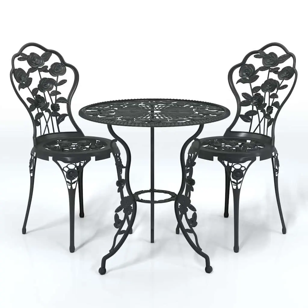 3 Piece Bistro Set Outdoor Dining Cast Aluminium Black Garden Patio Furniture