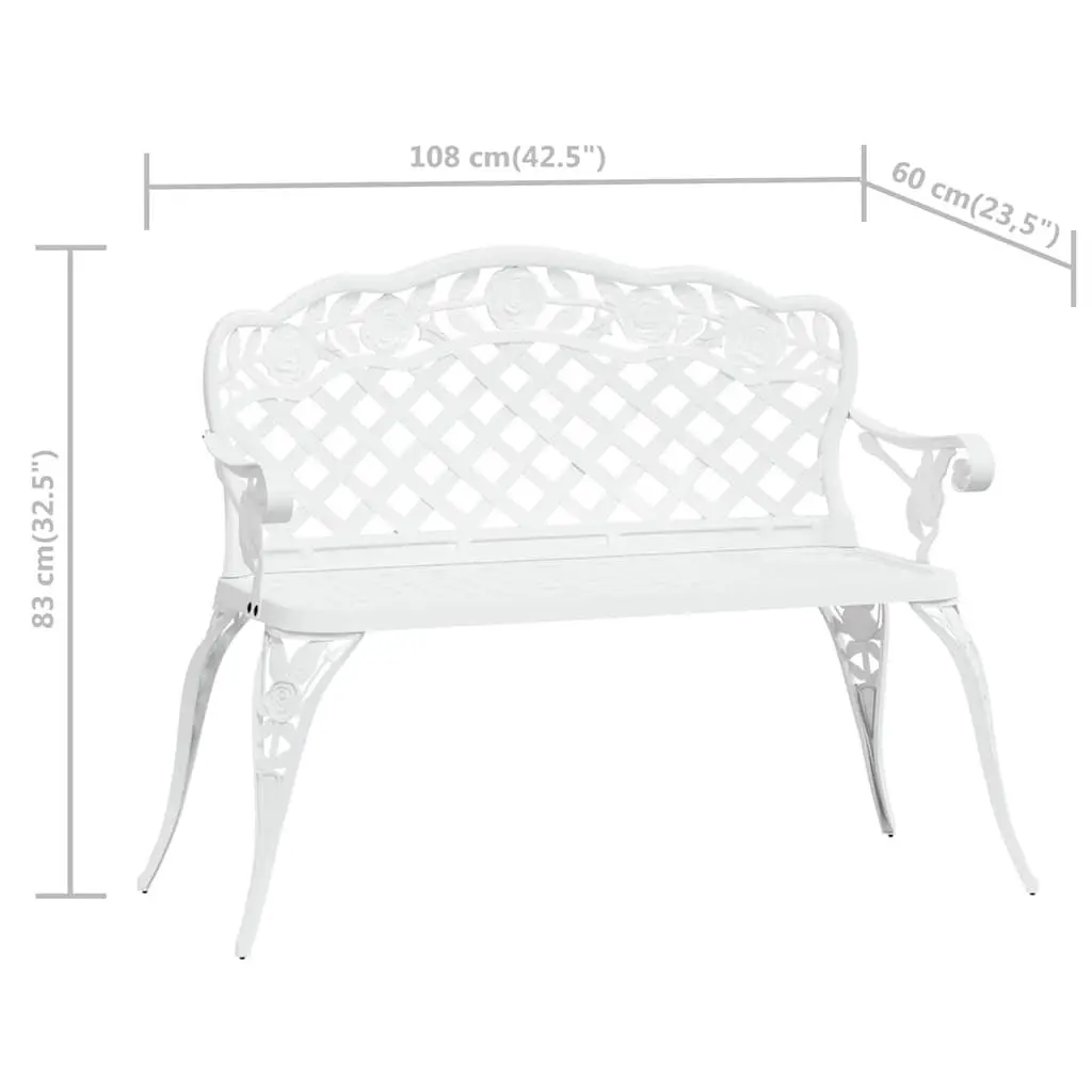 Garden Bench Outdoor Seating 108cm Cast Aluminium White