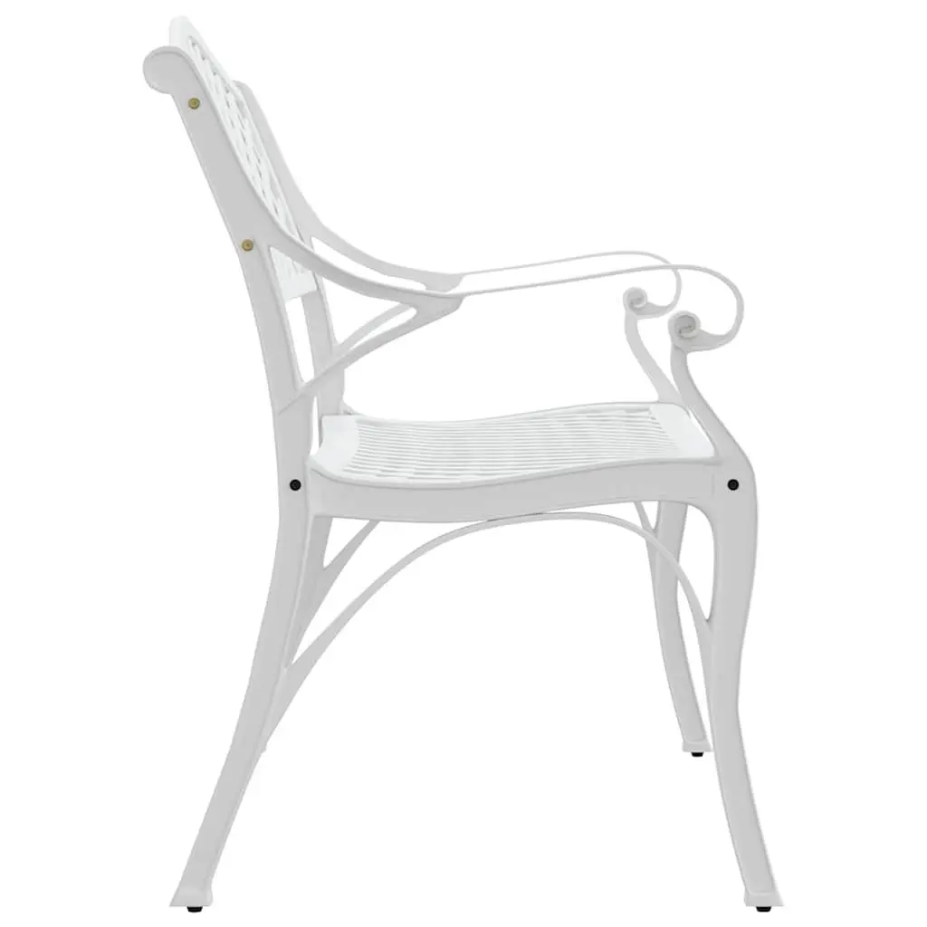 Outdoor Garden Bench 102cm Cast Aluminium White Patio Seating Ornate Design