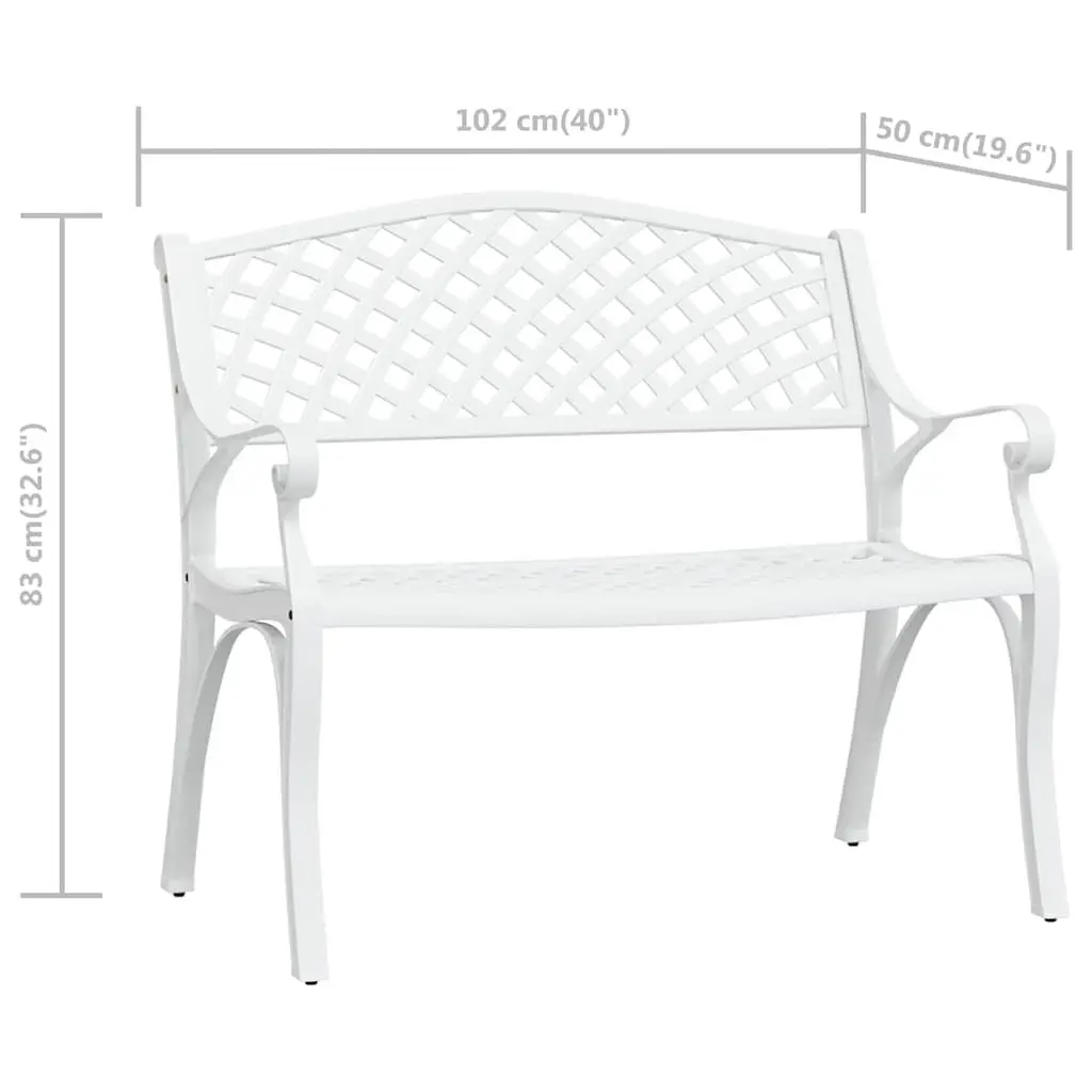 Outdoor Garden Bench 102cm Cast Aluminium White Patio Seating Ornate Design
