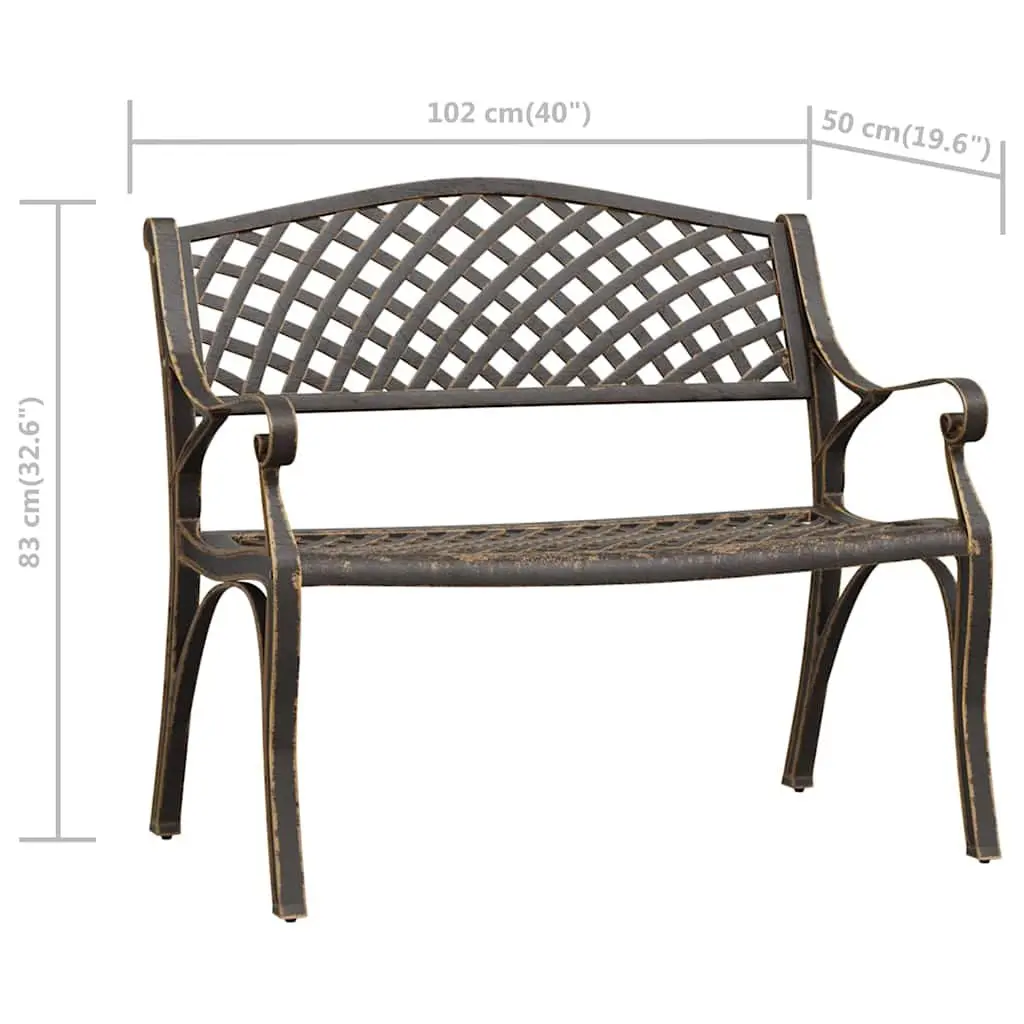 Garden Bench Outdoor Seating 102cm Brown Cast Aluminium