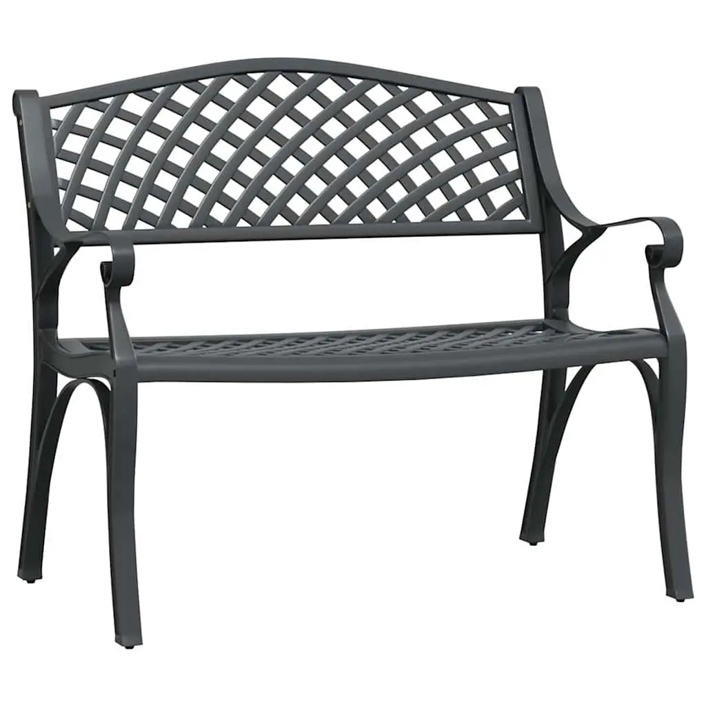 Outdoor Garden Bench 102cm Cast Aluminium Black Patio Seating Ornate Design