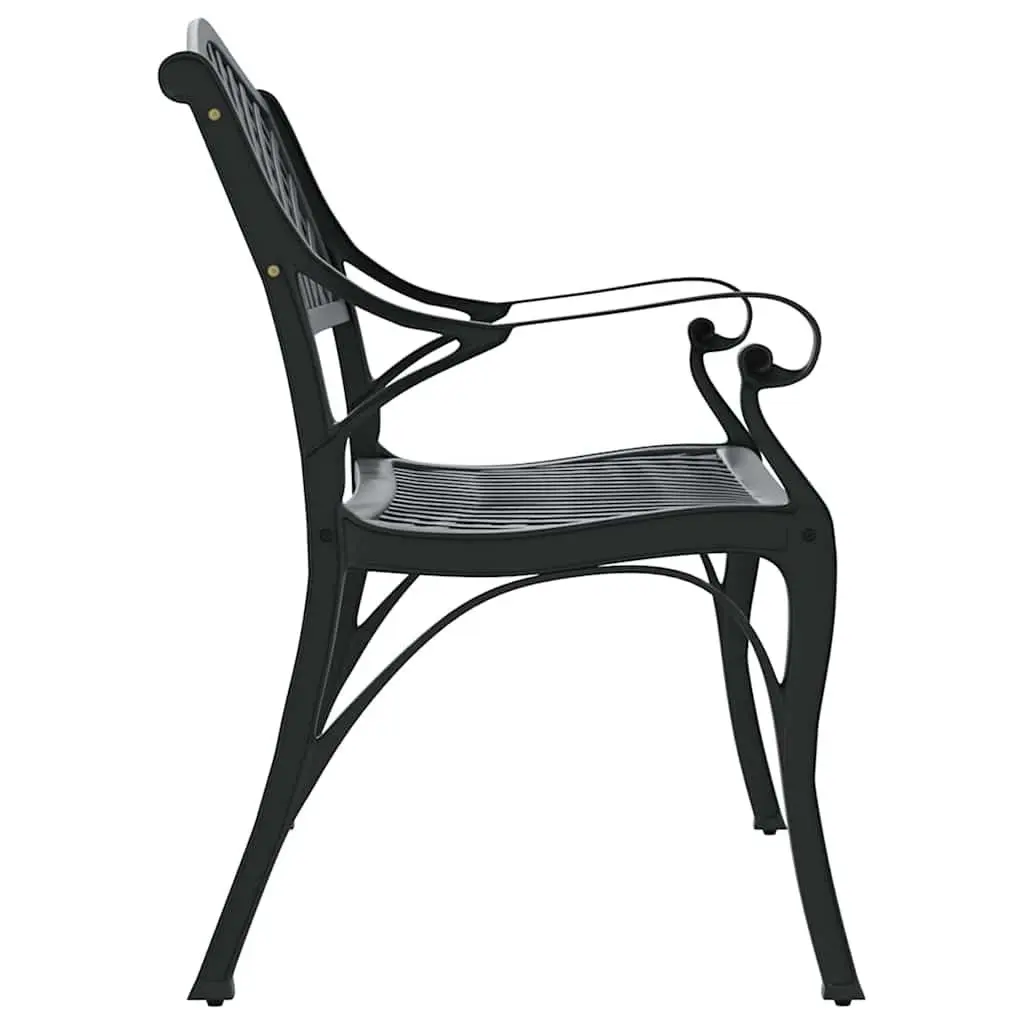 Outdoor Garden Bench 102cm Cast Aluminium Black Patio Seating Ornate Design