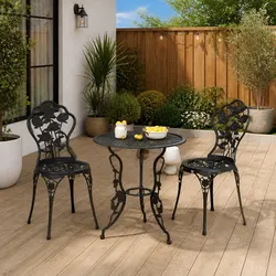 Outdoor Bistro Chairs Set 2 pcs Garden Patio Seating Floral Design Black