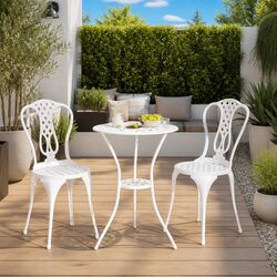 Bistro Set 3 Piece Patio Garden Furniture Outdoor Dining White Cast Aluminium