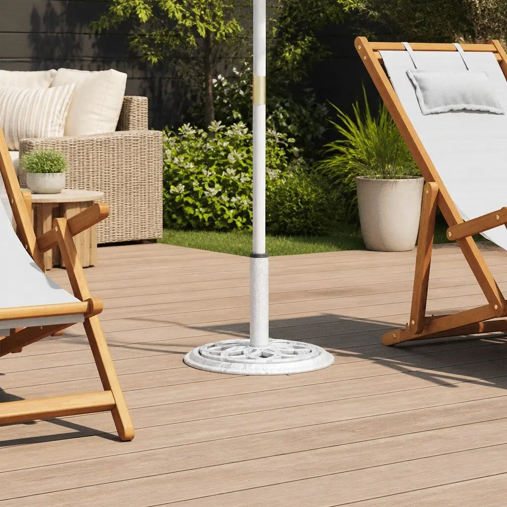 Umbrella Base Heavy Duty Cast Iron Outdoor Garden Patio Stand White 44x44x31cm