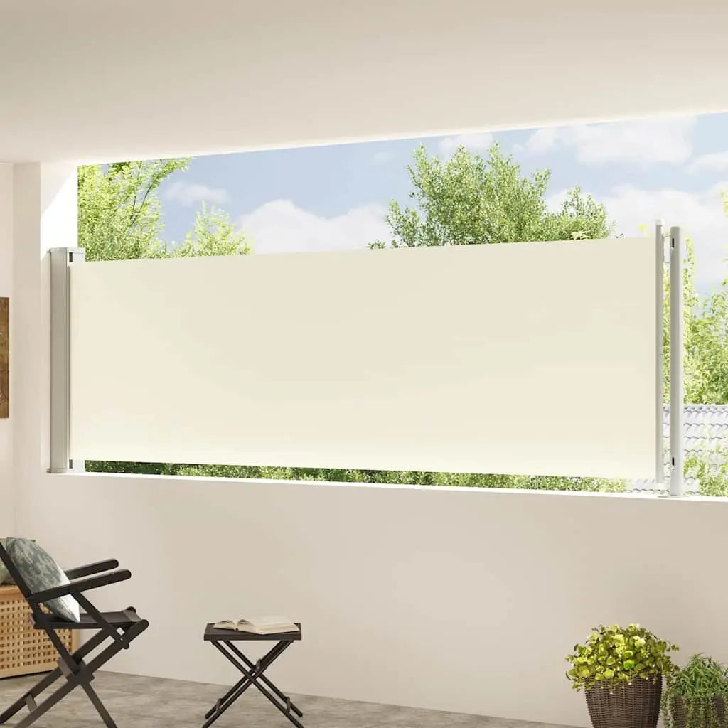 Side Awning Privacy Screen Retractable 117cm x 600cm Cream Outdoor Shade