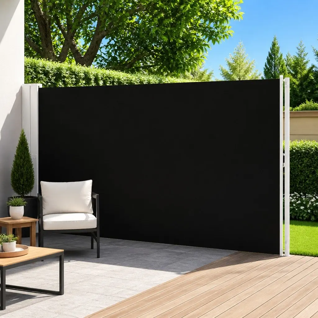 Retractable Patio Awning Outdoor Privacy Screen Black 220x600cm