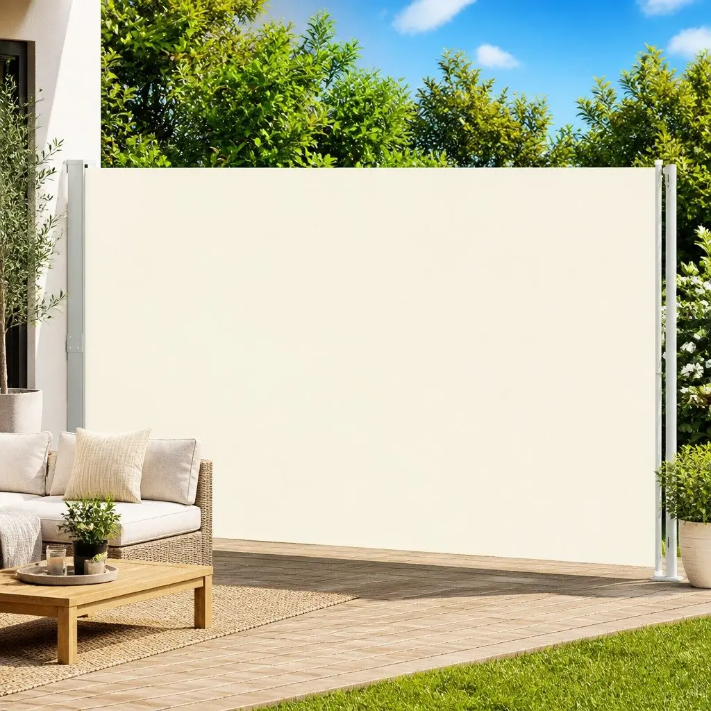 Side Awning Outdoor Privacy Screen Cream 220 cm x 600 cm Retractable Garden Shade