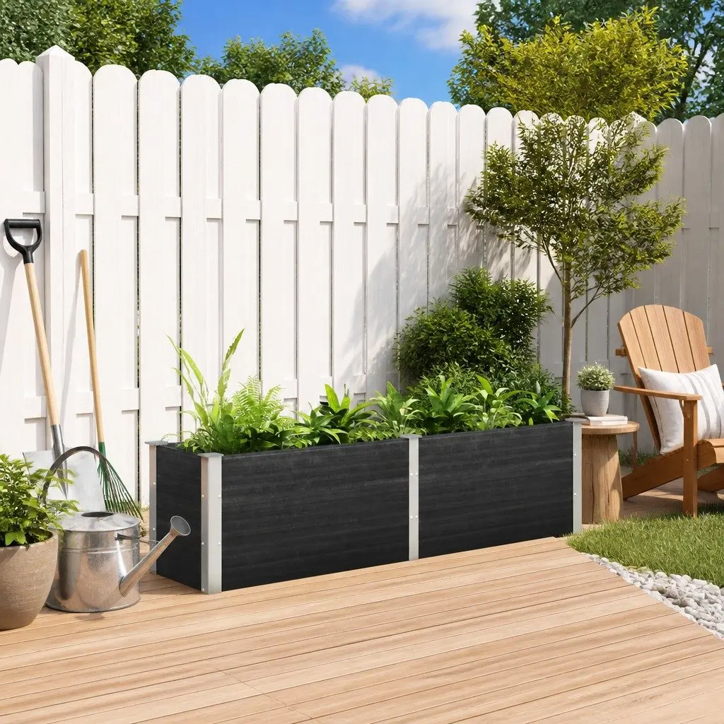 Garden Raised Bed Planter Outdoor Flower Plant Box 200x50x54 cm Grey