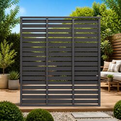 Fence Panel WPC 180x180 cm Grey Horizontal Slatted Garden Screen Outdoor Patio