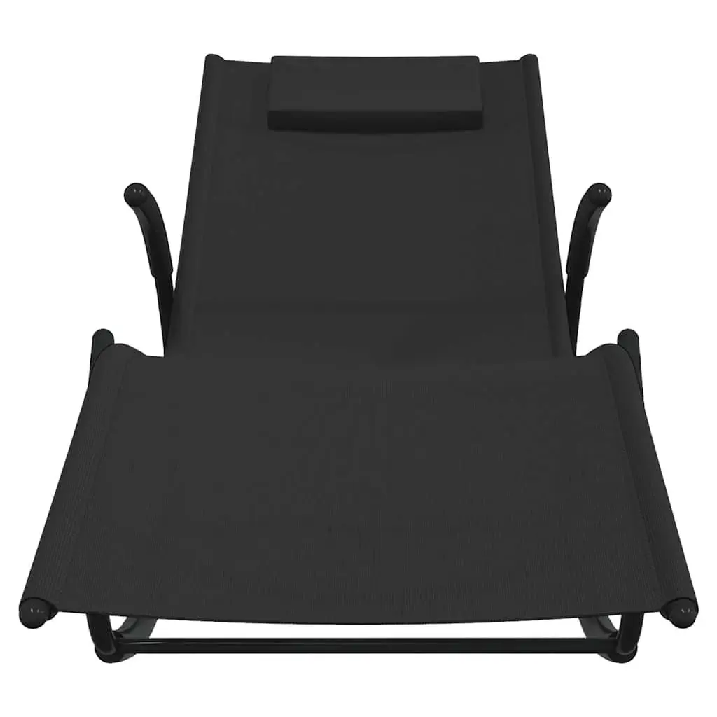 Rocking Sun Lounger Outdoor Relaxation Black Steel Frame Textilene Mesh