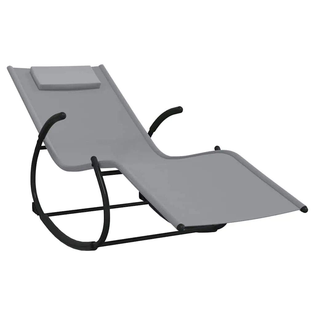 Rocking Sun Lounger Grey Steel Frame Textilene Mesh Outdoor Garden Relaxation