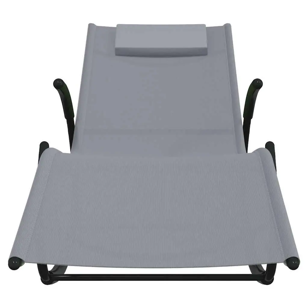 Rocking Sun Lounger Grey Steel Frame Textilene Mesh Outdoor Garden Relaxation