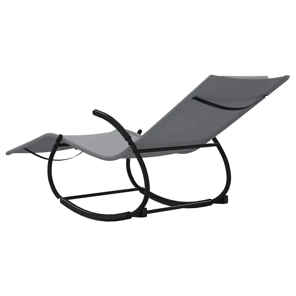 Rocking Sun Lounger Grey Steel Frame Textilene Mesh Outdoor Garden Relaxation