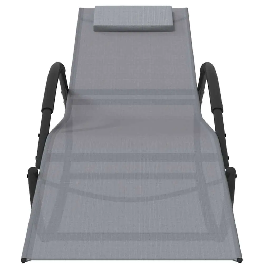 Rocking Sun Lounger Grey Steel Textilene Mesh Outdoor Garden Relaxation Chair