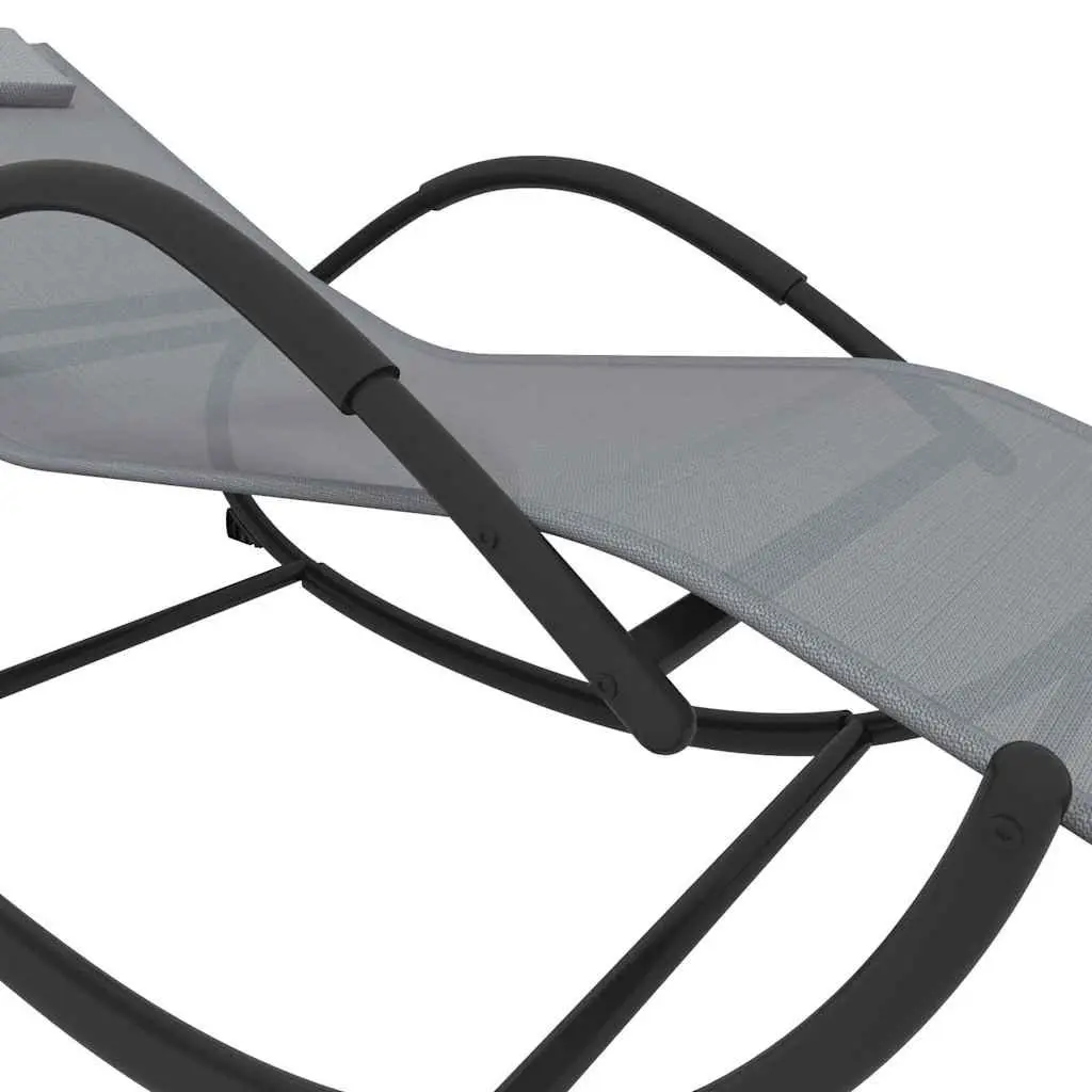 Rocking Sun Lounger Grey Steel Textilene Mesh Outdoor Garden Relaxation Chair