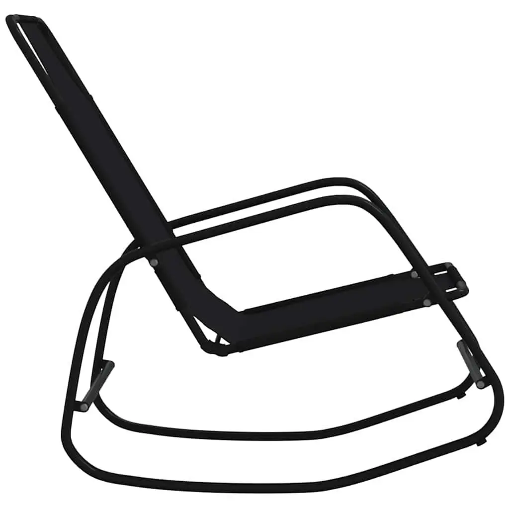Rocking Sun Lounger Black Steel Frame Textilene Mesh Outdoor Garden Relaxation