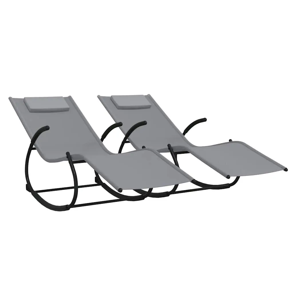 Rocking Sun Loungers 2 pcs Grey Steel Textilene Outdoor Garden Relaxation Chair