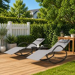 Grey Rocking Sun Lounger Set - Practical Comfort for Outdoors