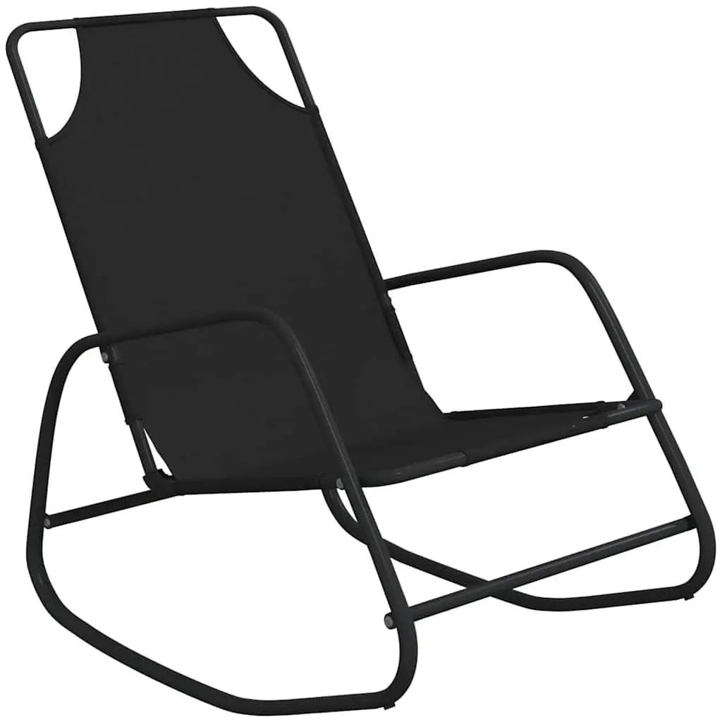 Rocking Sun Lounger Chair 2 pcs Outdoor Furniture Black Steel Textilene Mesh