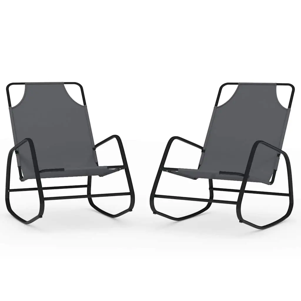 Rocking Sun Lounger Chair Outdoor Relaxation 2 Piece Grey Steel Textilene Mesh