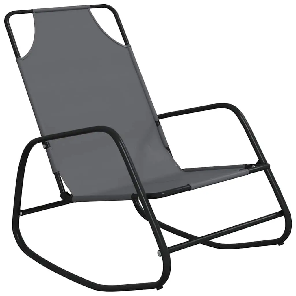 Rocking Sun Lounger Chair Outdoor Relaxation 2 Piece Grey Steel Textilene Mesh