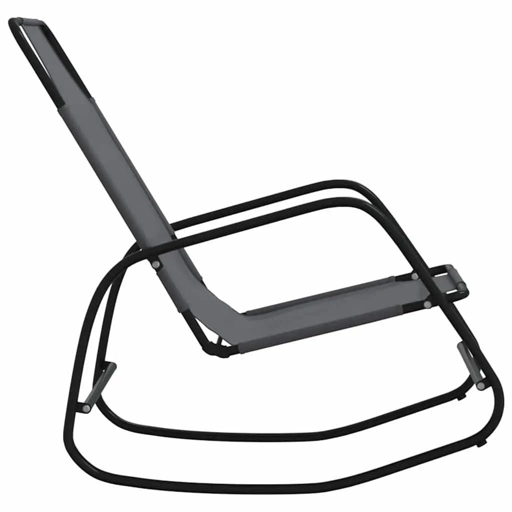 Rocking Sun Lounger Chair Outdoor Relaxation 2 Piece Grey Steel Textilene Mesh