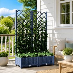 Grey Garden Planter with Climbing Plants Trellis Support