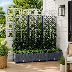 Reliable Garden Planter with Trellis Grey 120x40x121.5cm