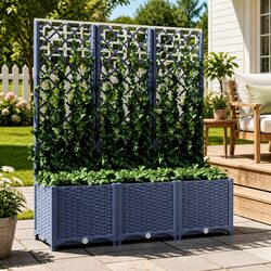 Reliable Grey Garden Planter with Trellis for Your Garden