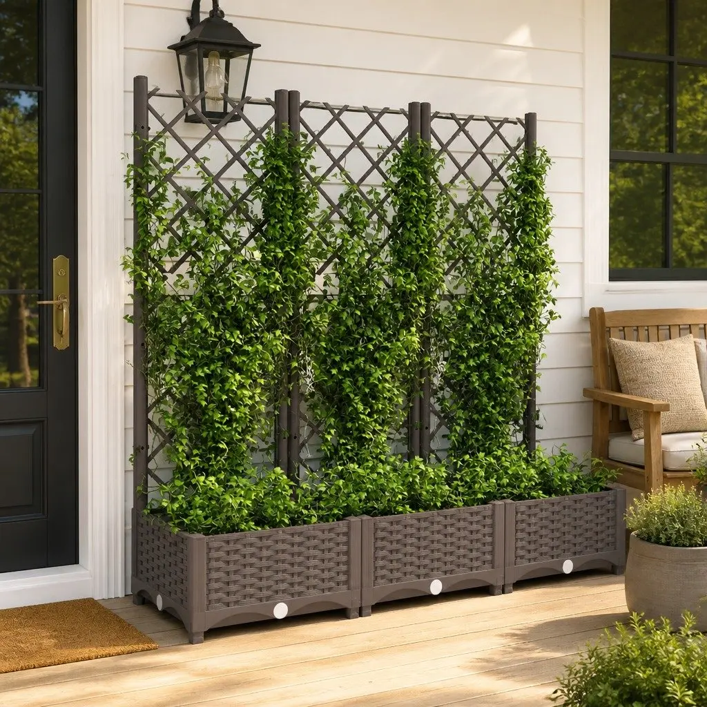 Garden Planter with Trellis Outdoor Planter Box for Climbing Plants 120 x 40 x 121.5 cm Brown