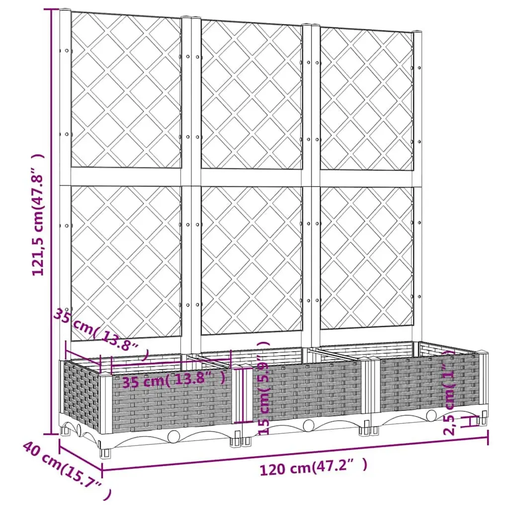 Garden Planter with Trellis Outdoor Planter Box for Climbing Plants 120 x 40 x 121.5 cm Brown