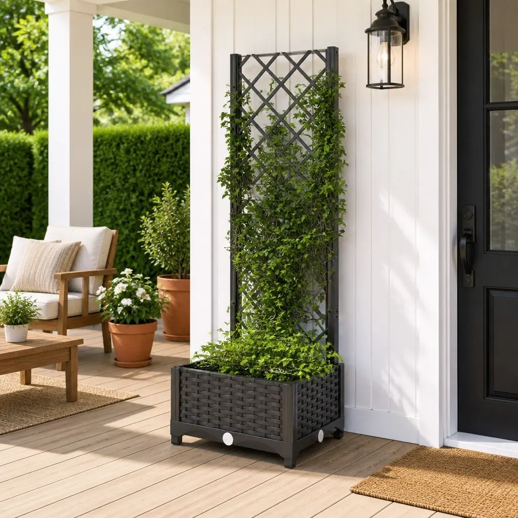 Garden Planter with Trellis Outdoor Planter Box Climbing Plants Support Black 40 x 40 x 121.5 cm
