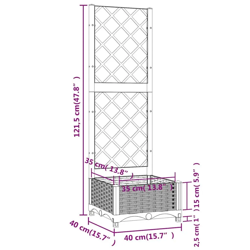 Garden Planter with Trellis Outdoor Planter Box Climbing Plants Support Black 40 x 40 x 121.5 cm