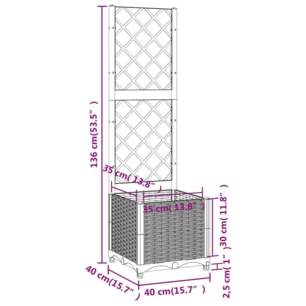 Garden Planter with Trellis Support 40x40x136cm Black