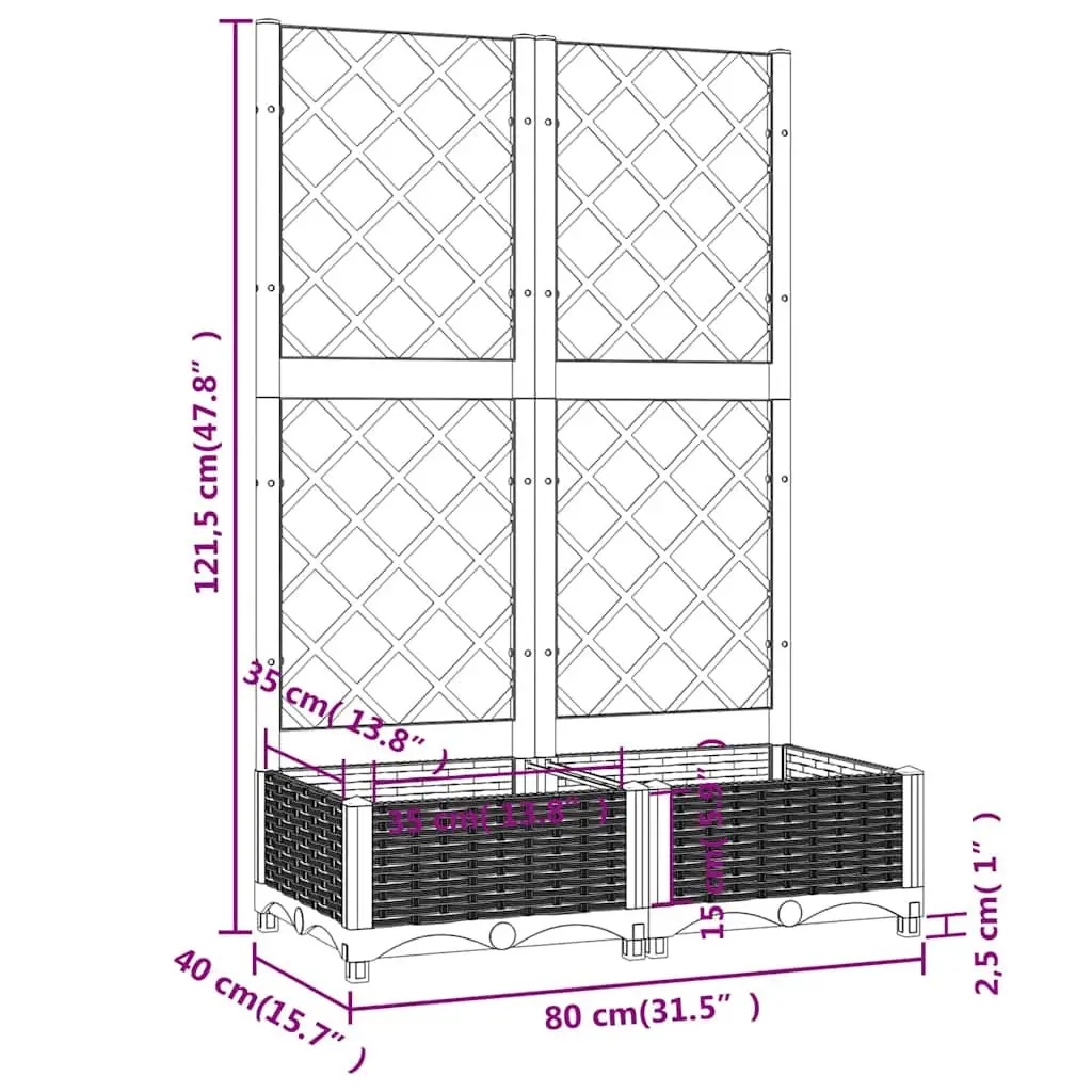 Garden Planter with Trellis Support for Climbing Plants 80 x 40 x 121.5 cm Black