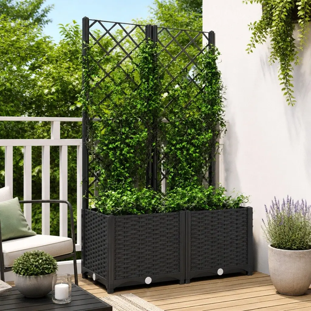 Garden Planter Trellis Climbing Plants Support 80x40x136cm Black