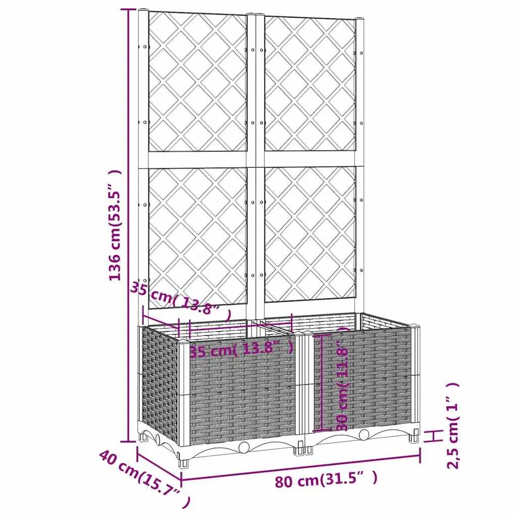 Garden Planter Trellis Climbing Plants Support 80x40x136cm Black