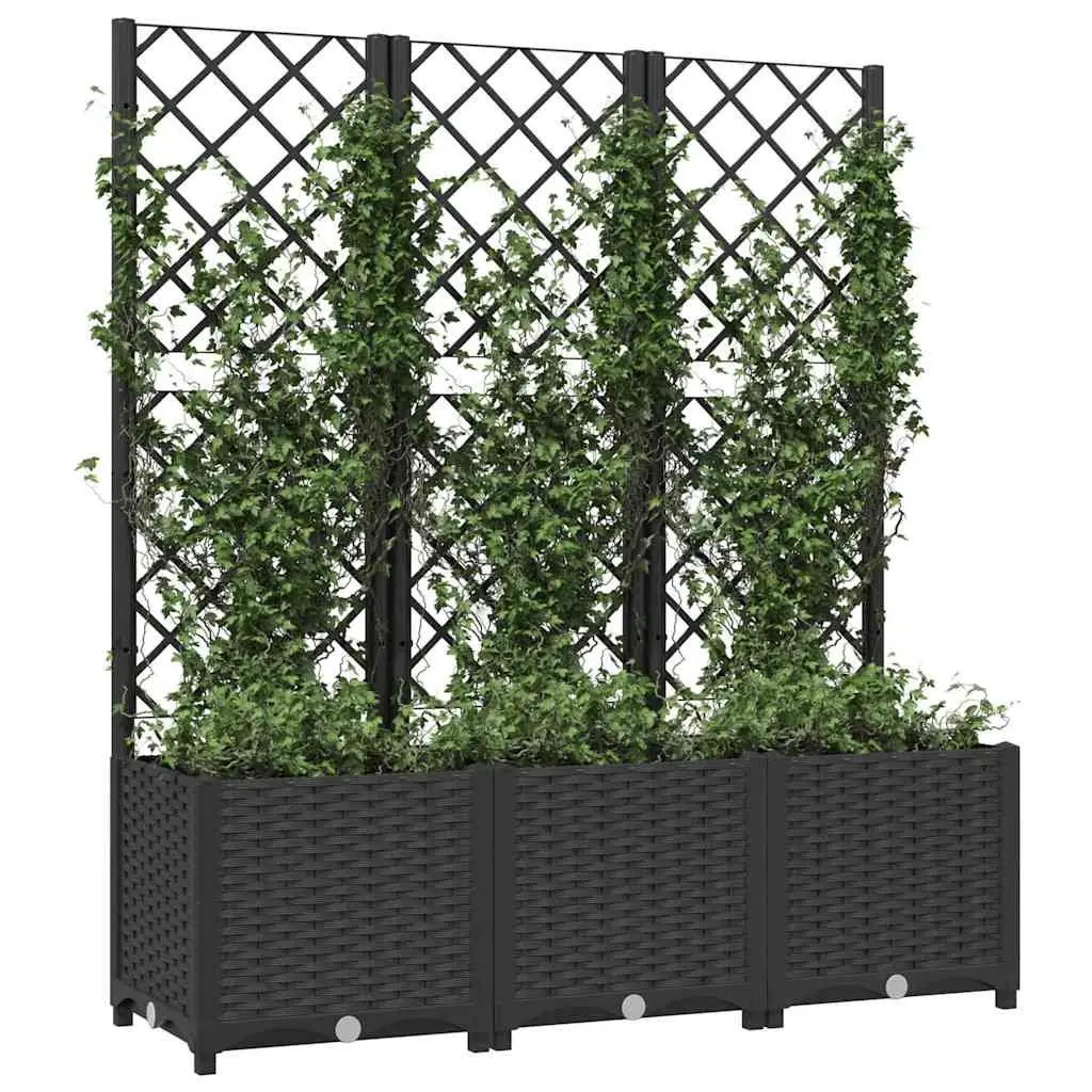 Raised Garden Planter with Trellis 120x40x136cm Black