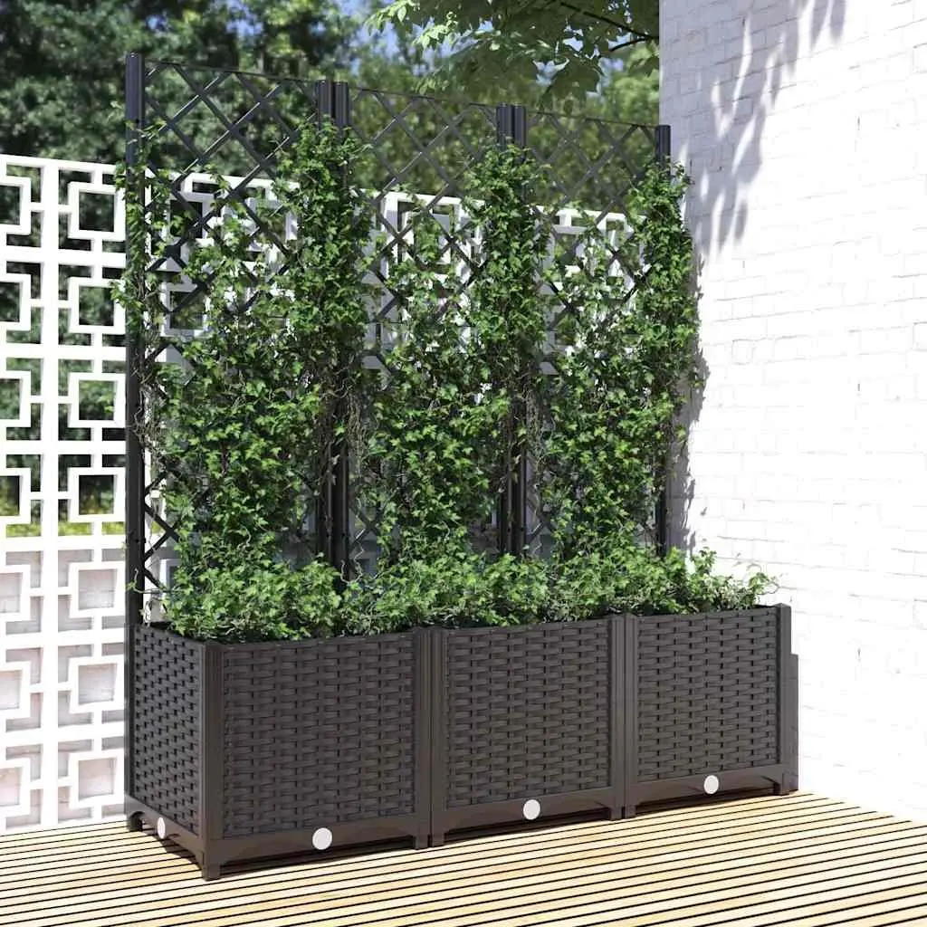 Raised Garden Planter with Trellis 120x40x136cm Black
